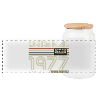 1977 Vintage Vintage Retro Birthday Gift - Panoramic Cookie Jar with Wooden Lid - white - Front