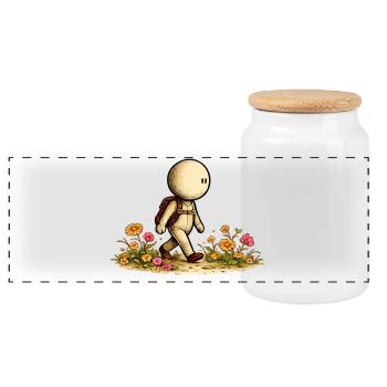 The Little Thought | Hikers - Panoramic Cookie Jar with Wooden Lid - white - Front