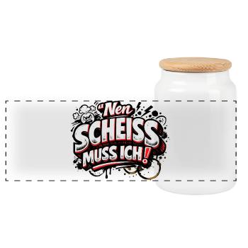 Nen Scheiss Muss Ich freches Statement - Panorama Keksdose mit Holzdeckel - Weiß - Vorne