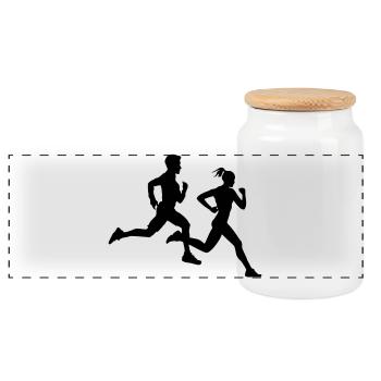 Duo de course – Équipe marathon - Boîte à biscuits avec couvercle en bois - blanc - Devant
