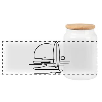 Surfing Sketch - Panoramic Cookie Jar with Wooden Lid - white - Front