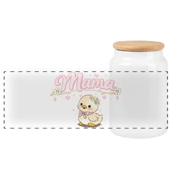 Mama süßes kleines Entlein und Blumen | Mama-Geschenk - Panorama Keksdose mit Holzdeckel - Weiß - Vorne