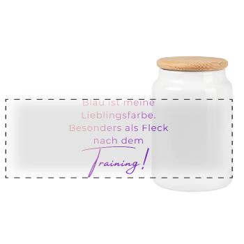 Voltigieren Training: Lustiger Volti Spruch - Panorama Keksdose mit Holzdeckel - Weiß - Vorne