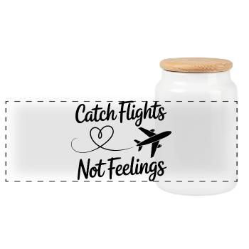  Catch Flights Not Feelings Reise Spruch Für - Panorama Keksdose mit Holzdeckel - Weiß - Vorne