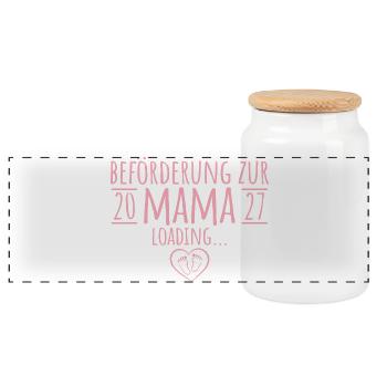 Beförderung zur Mama 2027 – Schwangerschaft - Panorama Keksdose mit Holzdeckel - Weiß - Vorne
