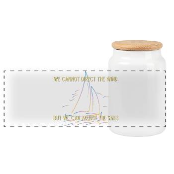 We cant direct the wind but we can adjust the sail - Panoramic Cookie Jar with Wooden Lid - white - Front