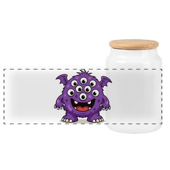 Lila Monster mit vielen Augen - Panorama Keksdose mit Holzdeckel - Weiß - Vorne