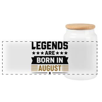 Legends Are Born In August - Panoramic Cookie Jar with Wooden Lid - white - Front