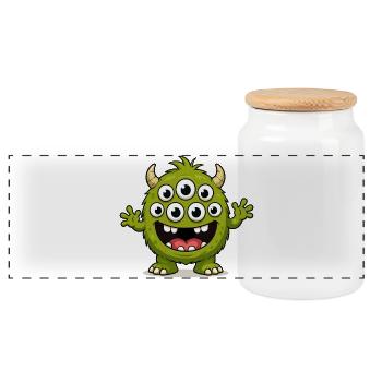 Green monster with many eyes - Panoramic Cookie Jar with Wooden Lid - white - Front