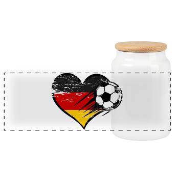 Deutschland Flagge Fußball mit Herz used - Panorama Keksdose mit Holzdeckel - Weiß - Vorne