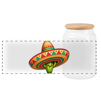 Kaktus Sombrero Fiesta - Panorama Keksdose mit Holzdeckel - Weiß - Vorne