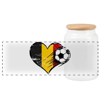 Belgien Flagge Fußball mit Herz used - Panorama Keksdose mit Holzdeckel - Weiß - Vorne