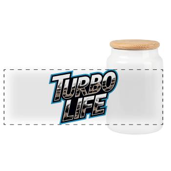 Turbo Life Saying Car Tuning Camouflage - Panoramic Cookie Jar with Wooden Lid - white - Front