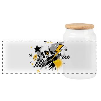 Skull Graffiti Blitz Street Art Design - Panoramic Cookie Jar with Wooden Lid - white - Front