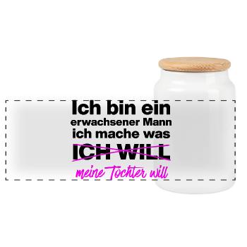 Papa, Vater macht was Tochter will Vater, Geschenk - Panorama Keksdose mit Holzdeckel - Weiß - Vorne