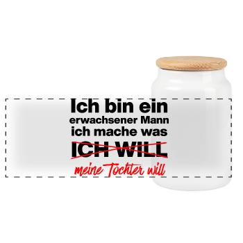 Papa, Vater macht was Tochter will Vater, Geschenk - Panorama Keksdose mit Holzdeckel - Weiß - Vorne