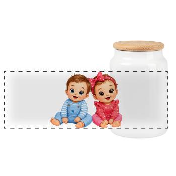 Little Baby Girl Boy - Panoramic Cookie Jar with Wooden Lid - white - Front
