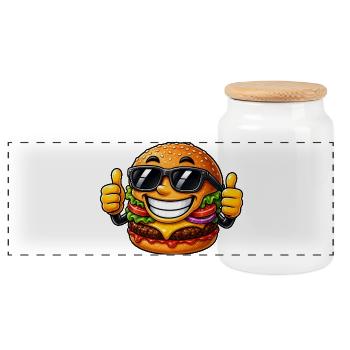Dessin animé de cheeseburger cool avec lunettes de soleil - Boîte à biscuits avec couvercle en bois - blanc - Devant