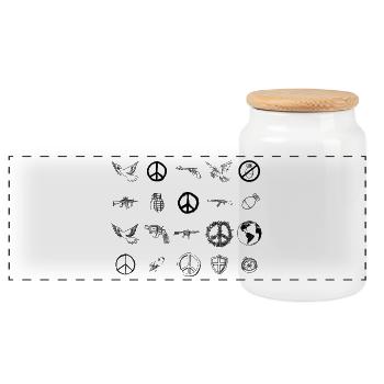 War and Peace Icons Set – Illustration - Panoramic Cookie Jar with Wooden Lid - white - Front