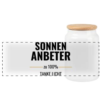 Sonnenanbeter zu 100% Tanke Licht - Panorama Keksdose mit Holzdeckel - Weiß - Vorne