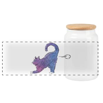 Bunte Katze streckt Aquarell - Panorama Keksdose mit Holzdeckel - Weiß - Vorne