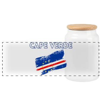 Cape Verde Flag, Cape Verdean Flag, Cape Verde - Panoramic Cookie Jar with Wooden Lid - white - Front
