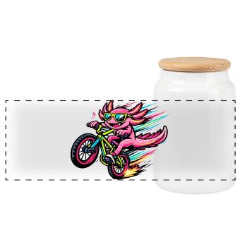 Cycliste axolotl enflammé - Boîte à biscuits avec couvercle en bois - blanc - Devant