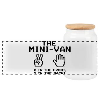 Humor Large Family MiniVan | Funny Quote - Panoramic Cookie Jar with Wooden Lid - white - Front