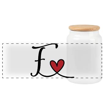 Buchstabe F Monogramm mit Herz - Panorama Keksdose mit Holzdeckel - Weiß - Vorne