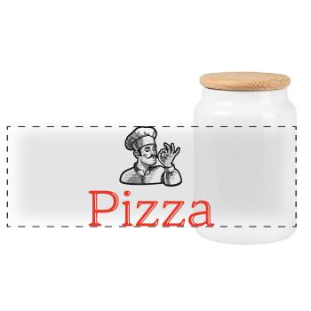 Pizza Chef - Panoramic Cookie Jar with Wooden Lid - white - Front