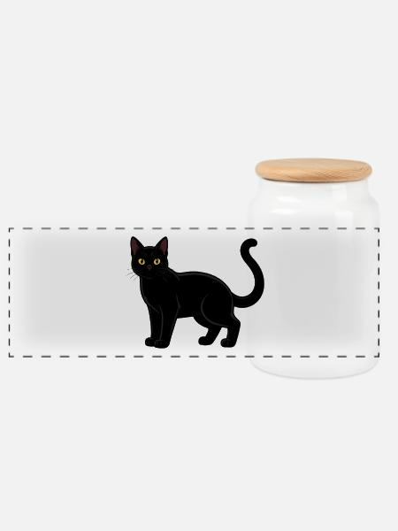 Schwarze Katze Katzenshirt Geschenk - Panorama Keksdose mit Holzdeckel - Weiß