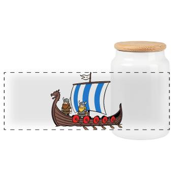 Wikinger  Boot - Panorama Keksdose mit Holzdeckel - Weiß - Vorne