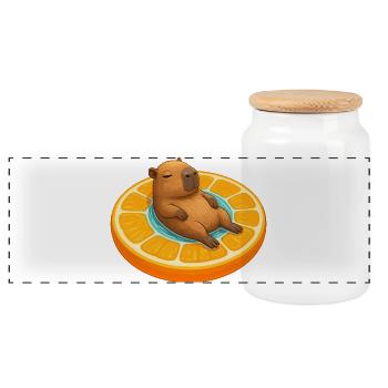 Capybara détendu sur tranche d’orange - Boîte à biscuits avec couvercle en bois - blanc - Devant