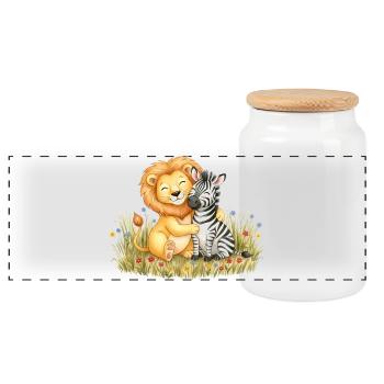 Amitié entre Leo et Zebra - Boîte à biscuits avec couvercle en bois - blanc - Devant
