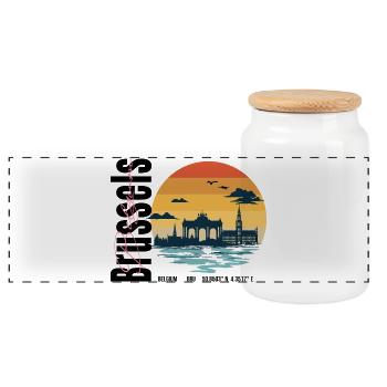 Silhouette vintage de Bruxelles Coucher de soleil en Belgique - Boîte à biscuits avec couvercle en bois - blanc - Devant