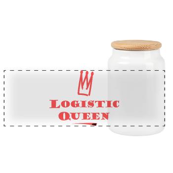 Logistik Königin Logo - Panorama Keksdose mit Holzdeckel - Weiß - Vorne