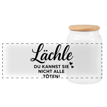 Lustiger Spruch Lächle Sarkasmus Design - Panorama Keksdose mit Holzdeckel - Weiß - Vorne