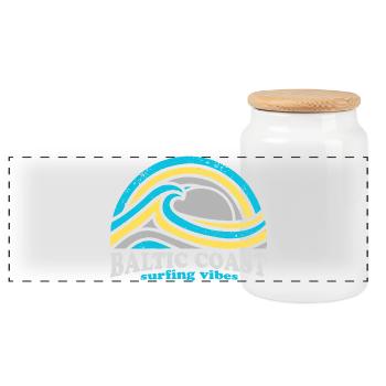 Baltic Coast Surf Design – Ocean Blue - Panoramic Cookie Jar with Wooden Lid - white - Front