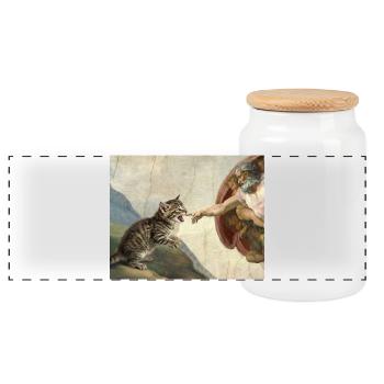 Chat gifle la main de Dieu Mème des chats drôles - Boîte à biscuits avec couvercle en bois - blanc - Devant
