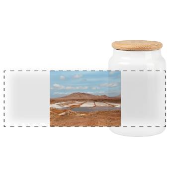 Salt patches of the desert - Panoramic Cookie Jar with Wooden Lid - white - Front