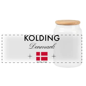 Kolding, Denmark, coordinates, travel, souvenir - Panoramic Cookie Jar with Wooden Lid - white - Front