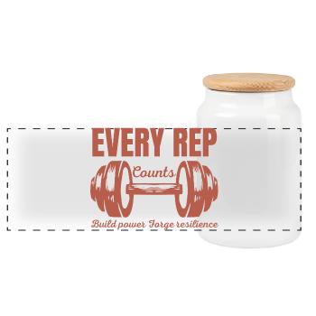 Every Rep Counts Barbell Fitness Gym Motivation - Panoramic Cookie Jar with Wooden Lid - white - Front