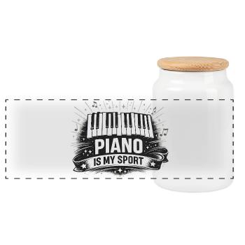 Funny Piano Gift for Pianist and Teacher - Panoramic Cookie Jar with Wooden Lid - white - Front
