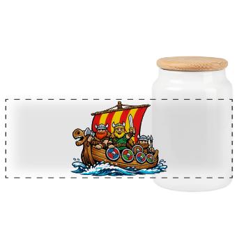 Vikings on the ship - Panoramic Cookie Jar with Wooden Lid - white - Front