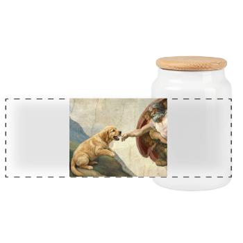 Mème chien God Hand Golden Retriever - Boîte à biscuits avec couvercle en bois - blanc - Devant