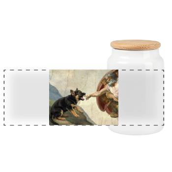 Mème du chien berger de la main du chien Dieu - Boîte à biscuits avec couvercle en bois - blanc - Devant