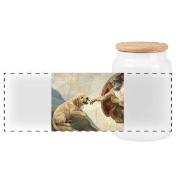 Mème chien God Hand Golden Retriever - Boîte à biscuits avec couvercle en bois - blanc - Devant