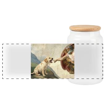 Dog God Hand Labrador Dogs meme - Panoramic Cookie Jar with Wooden Lid - white - Front
