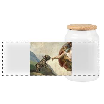 Dog God Hand French Bulldog Dog meme - Panoramic Cookie Jar with Wooden Lid - white - Front