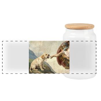 Mème de chien Dieu main Labrador Chiens - Boîte à biscuits avec couvercle en bois - blanc - Devant